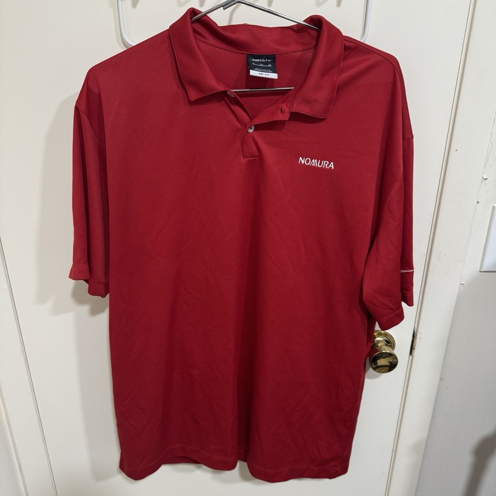 Nike Dri-Fit Nomura Securities Japan Red Polo Golf Shirt Wall Street Men's XL